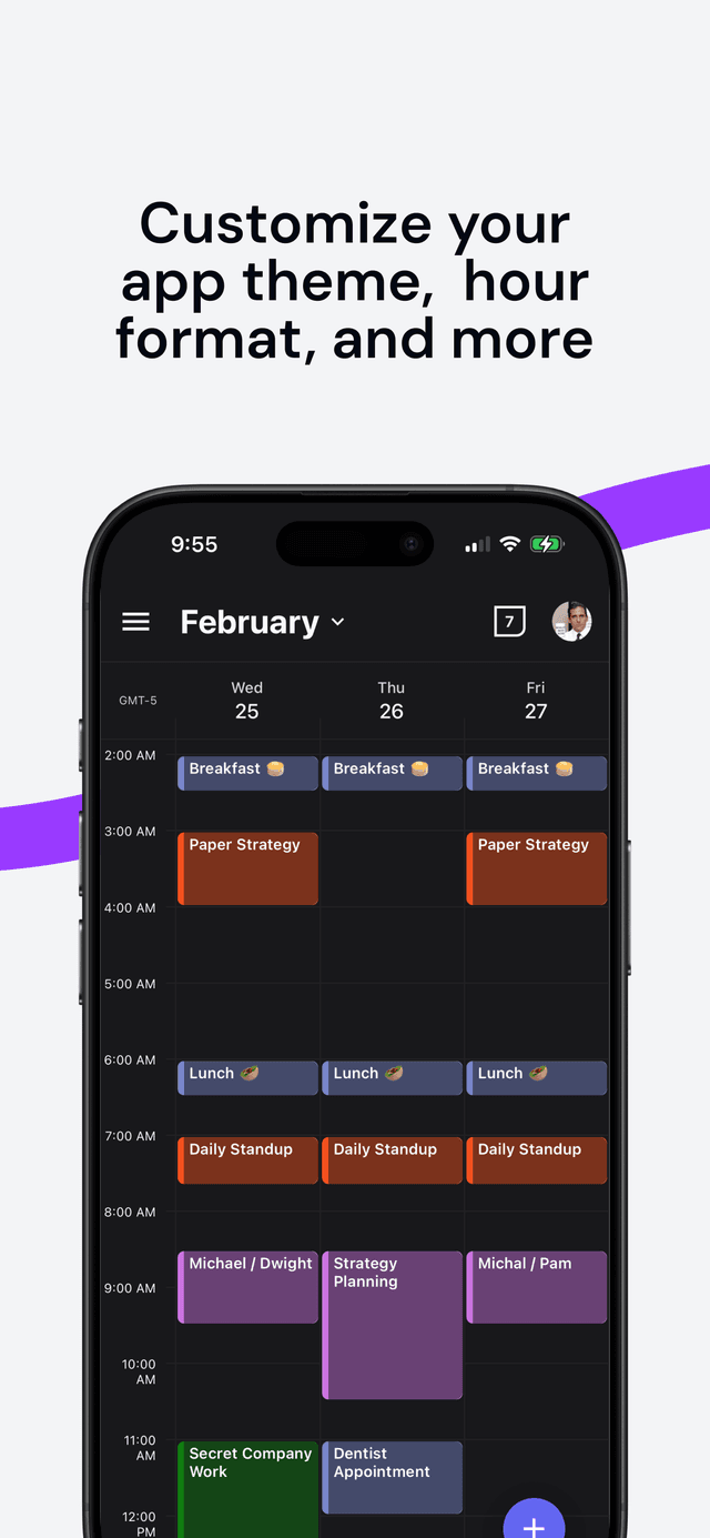 OneCal app in dark mode