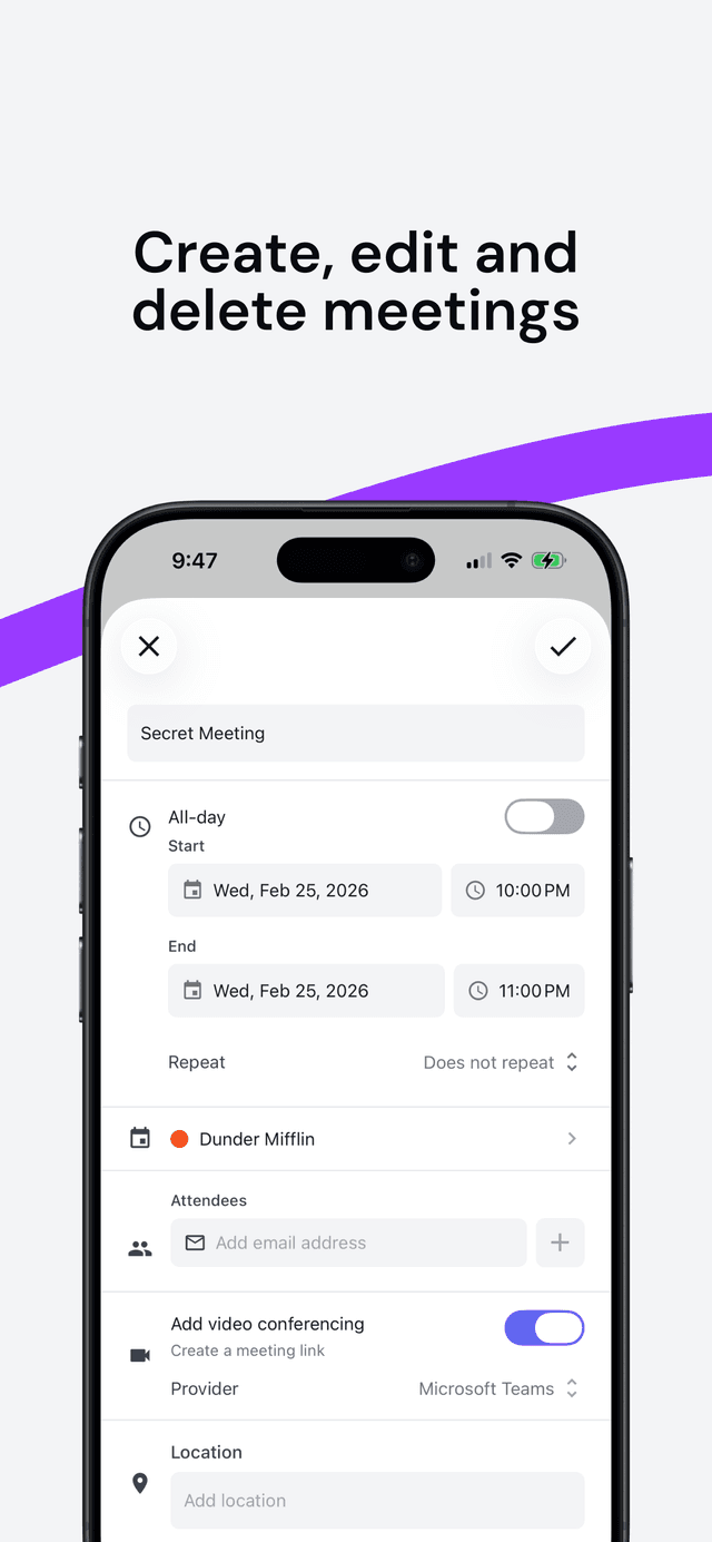 OneCal app showing event creation form