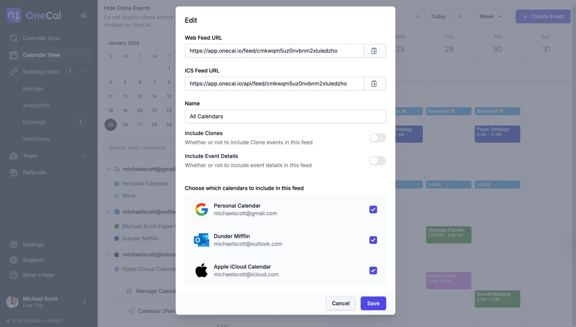Illustration of the OneCal Calendar Sharing Feature