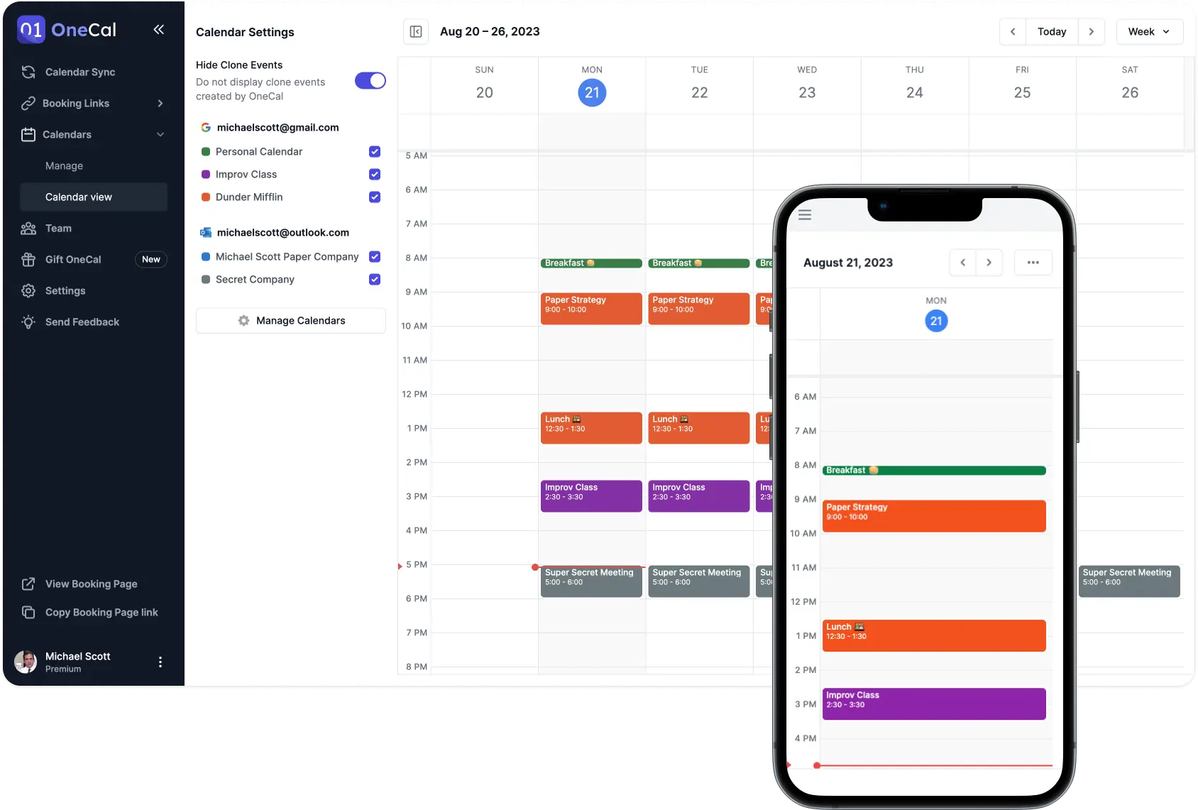 OneCal Calendar view user interface