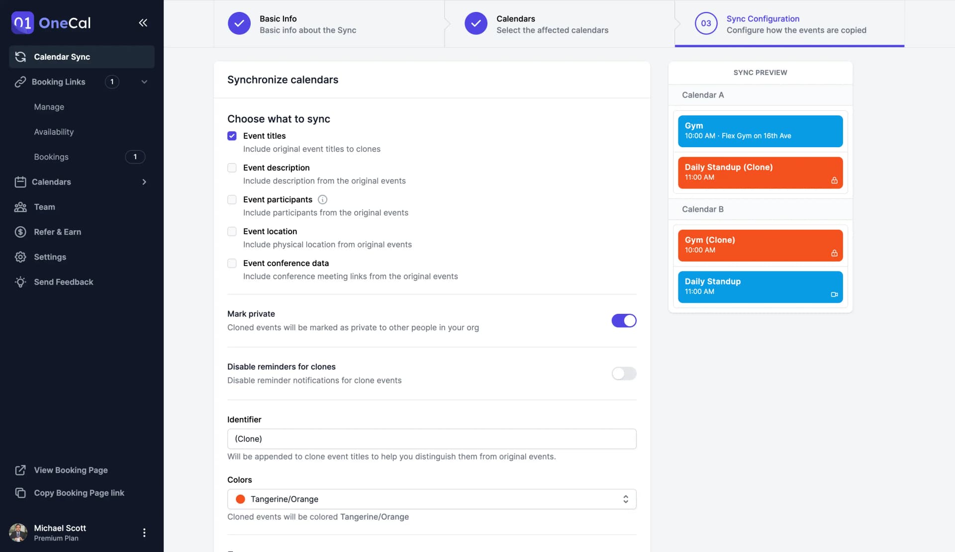 Configure sync user interface