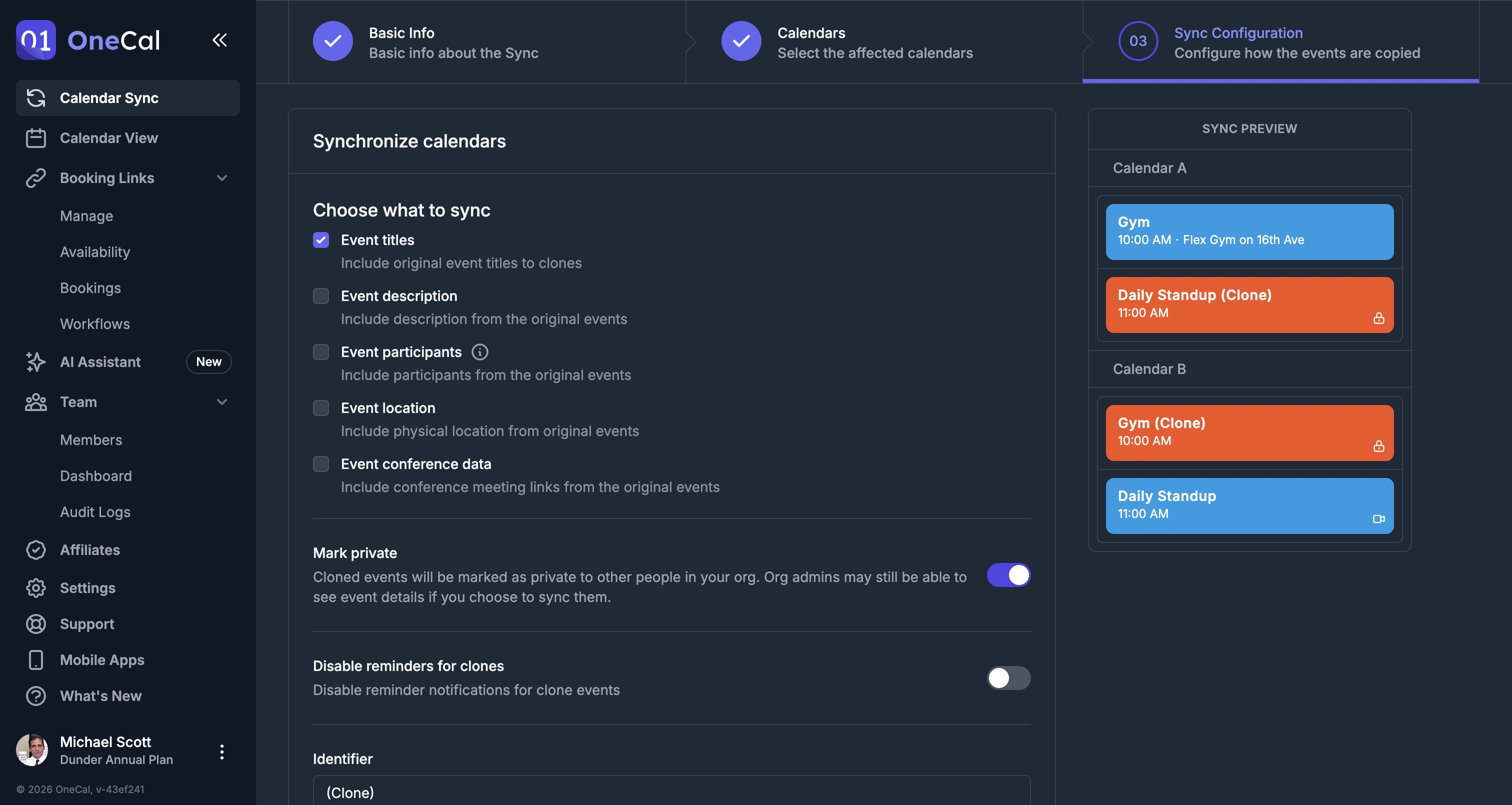 Sync Target user interface